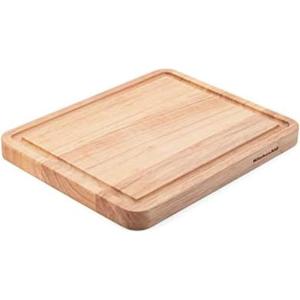 KitchenAid Classic Rubberwood Cutting Board with Perimeter Trench, Reversible Chopping Board, 11-inch x 14-Inch, Natural(10″L x 8.1″W)