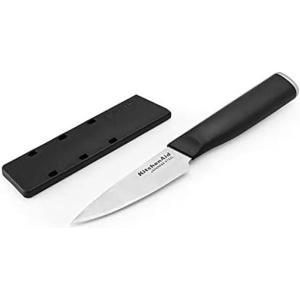 KitchenAid Classic Serrated Bread Knife with Custom-Fit Blade Cover, 8-inch, Sharp Kitchen Knife, High-Carbon Japanese Stainless Steel Blade, Black(3.5″)