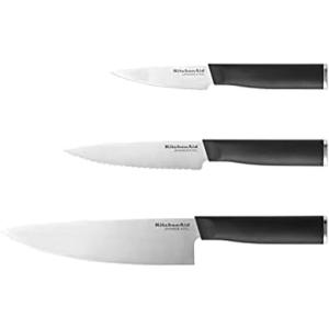 KitchenAid Classic Serrated Bread Knife with Custom-Fit Blade Cover, 8-inch, Sharp Kitchen Knife, High-Carbon Japanese Stainless Steel Blade, Black(8″)
