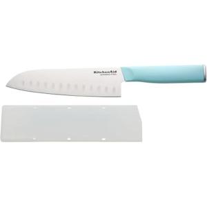 KitchenAid Classic Slim Knife Block Set with Built-In Knife Sharpener, High Carbon Stainless Steel Kitchen Knives, Sharp Kitchen Knife Set with Block, 14-Piece, White(Blue)