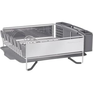 KitchenAid Compact Space Saving, Dish Rack with Removable Flatware Caddy and Angled Self Draining Drainboard, Satin Gray, 15-Inch-by-13.25-Inch(Gray)