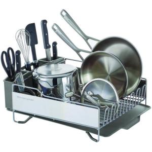 KitchenAid Compact Space Saving, Dish Rack with Removable Flatware Caddy and Angled Self Draining Drainboard, Satin Gray, 15-Inch-by-13.25-Inch(Light Grey)