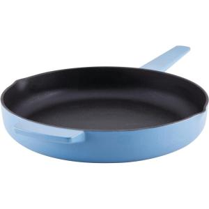 KitchenAid Enameled Cast Iron Frying Pan/Skillet with Helper Handle and Pour Spouts, 12 Inch, Pistachio(Blue Velvet)
