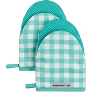 KitchenAid Gingham Mini Oven Mitt 2-Pack Set, Dried Rose, 5.5″x8″(Aqua Sky)