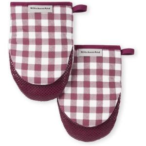 KitchenAid Gingham Mini Oven Mitt 2-Pack Set, Dried Rose, 5.5″x8″(Beet)