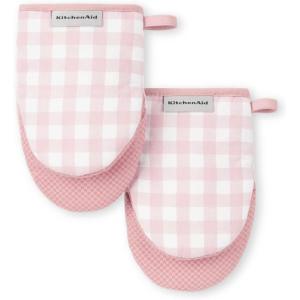 KitchenAid Gingham Mini Oven Mitt 2-Pack Set, Dried Rose, 5.5″x8″(Dried Rose)