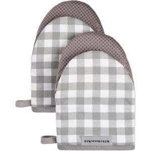 KitchenAid Gingham Mini Oven Mitt 2-Pack Set, Dried Rose, 5.5″x8″(Gray)