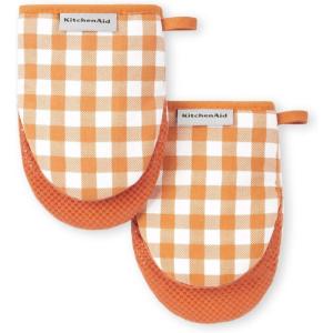 KitchenAid Gingham Mini Oven Mitt 2-Pack Set, Dried Rose, 5.5″x8″(Honey)