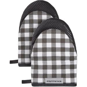 KitchenAid Gingham Mini Oven Mitt 2-Pack Set, Dried Rose, 5.5″x8″(Matte Black)