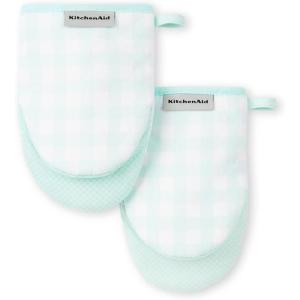 KitchenAid Gingham Mini Oven Mitt 2-Pack Set, Dried Rose, 5.5″x8″(Mineral Water)