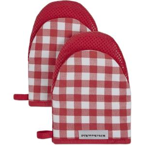 KitchenAid Gingham Mini Oven Mitt 2-Pack Set, Dried Rose, 5.5″x8″(Passion Red)