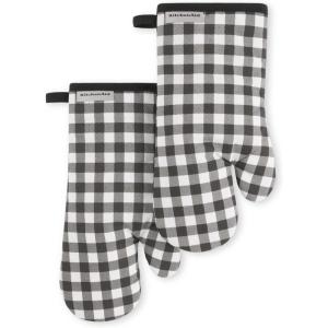 KitchenAid Gingham Oven Mitt 2-Pack Set, Aqua Sky, 7″x13″(Matte Black)