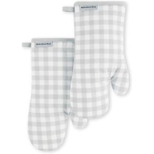 KitchenAid Gingham Oven Mitt 2-Pack Set, Aqua Sky, 7″x13″(Matte Grey)