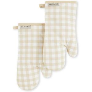 KitchenAid Gingham Oven Mitt 2-Pack Set, Aqua Sky, 7″x13″(Milkshake)