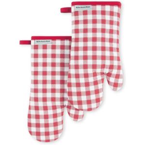 KitchenAid Gingham Oven Mitt 2-Pack Set, Aqua Sky, 7″x13″(Passion Red)