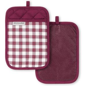 KitchenAid Gingham Pot Holder 2-Pack Set, Aqua Sky, 7″x10″(Beet)