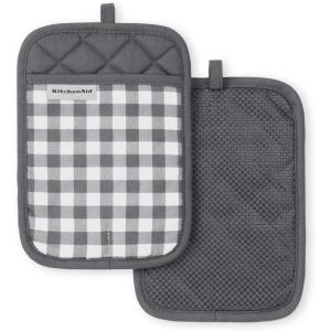 KitchenAid Gingham Pot Holder 2-Pack Set, Aqua Sky, 7″x10″(Charcoal Grey)