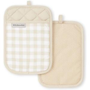 KitchenAid Gingham Pot Holder 2-Pack Set, Aqua Sky, 7″x10″(Milkshake)