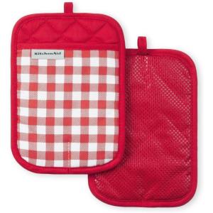 KitchenAid Gingham Pot Holder 2-Pack Set, Aqua Sky, 7″x10″(Passion Red)