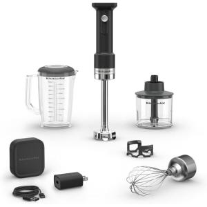 KitchenAid Go Cordless Hand Blender with Accessories – battery included, KHBRV75, Porcelain White(Matte Black)