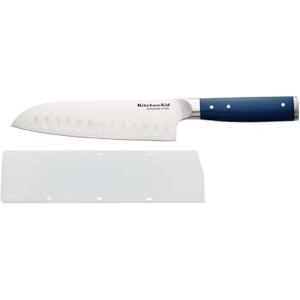 KitchenAid Gourmet Forged Santoku Custom-Fit Cover, Sharp Kitchen Knife, High-Carbon Japanese Stainless Steel Blade, 5 Inch, Ink Blue