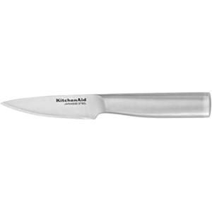 KitchenAid Gourmet Forged Stainless Steel Serrated Utility Knife with Custom-Fit Blade Cover, 5.5-inch, Sharp Kitchen Knife, Brushed Stainless Steel Handle(3.5-Inch Serrated Paring Knife)