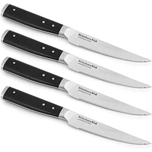 KitchenAid Gourmet Forged Triple Rivet Bread Knife with Custom-Fit Blade Cover, 5-inch, Sharp Kitchen Knife, High-Carbon Japanese Stainless Steel Blade, Black(4.5″)