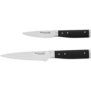KitchenAid Gourmet Forged Triple Rivet Bread Knife with Custom-Fit Blade Cover, 5-inch, Sharp Kitchen Knife, High-Carbon Japanese Stainless Steel Blade, Black(5.5″)