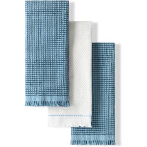 KitchenAid Gourmet Series Gridlines Kitchen Towels 3-Pack Set, 100% Cotton Absorbent, Dried Rose, 18″x28″(Blue Velvet)