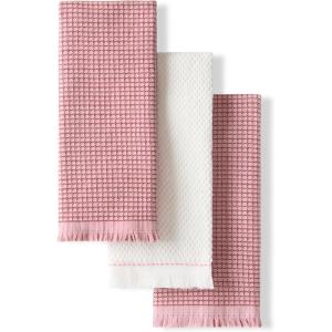 KitchenAid Gourmet Series Gridlines Kitchen Towels 3-Pack Set, 100% Cotton Absorbent, Dried Rose, 18″x28″(Dried Rose)