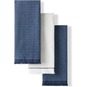 KitchenAid Gourmet Series Gridlines Kitchen Towels 3-Pack Set, 100% Cotton Absorbent, Dried Rose, 18″x28″(Ink Blue)