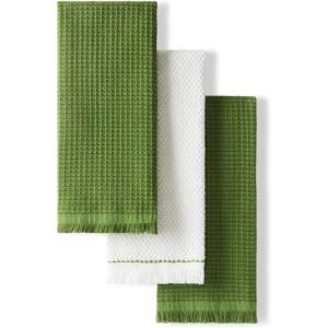KitchenAid Gourmet Series Gridlines Kitchen Towels 3-Pack Set, 100% Cotton Absorbent, Dried Rose, 18″x28″(Matcha Green)