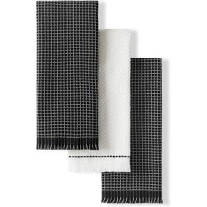 KitchenAid Gourmet Series Gridlines Kitchen Towels 3-Pack Set, 100% Cotton Absorbent, Dried Rose, 18″x28″(Matte Black)