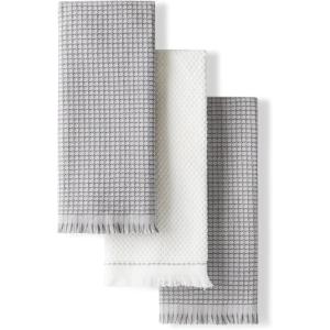KitchenAid Gourmet Series Gridlines Kitchen Towels 3-Pack Set, 100% Cotton Absorbent, Dried Rose, 18″x28″(Matte Grey)