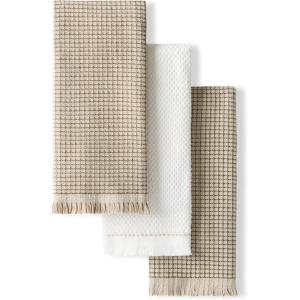 KitchenAid Gourmet Series Gridlines Kitchen Towels 3-Pack Set, 100% Cotton Absorbent, Dried Rose, 18″x28″(Milkshake Tan)