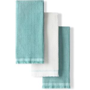 KitchenAid Gourmet Series Gridlines Kitchen Towels 3-Pack Set, 100% Cotton Absorbent, Dried Rose, 18″x28″(Mineral Water Aqua)