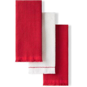 KitchenAid Gourmet Series Gridlines Kitchen Towels 3-Pack Set, 100% Cotton Absorbent, Dried Rose, 18″x28″(Passion Red)