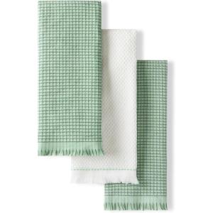KitchenAid Gourmet Series Gridlines Kitchen Towels 3-Pack Set, 100% Cotton Absorbent, Dried Rose, 18″x28″(Pistachio Green)