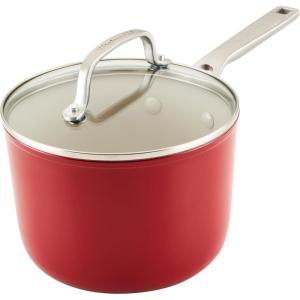 KitchenAid Hard Anodized Ceramic Nonstick Cookware Sauce Pan with Lid, 3 Quart – Empire Red