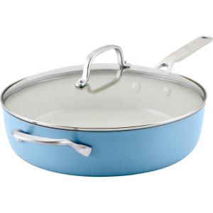 KitchenAid Hard Anodized Ceramic Nonstick Sauté Pan with Lid, 5 Quart – Blue Velvet(Blue Velvet)