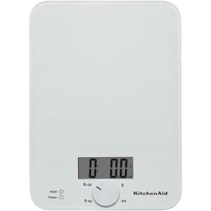 KitchenAid KQ914WH Glass Surface 11 Pound Capacity Digital Kitchen and Food Scale, Scale for Food Ounces and Grams, Dry and Liquid Ingredients, White(White)