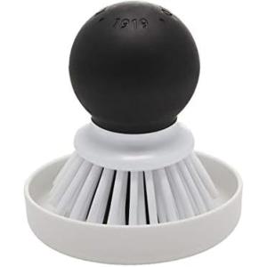 KitchenAid Palm Brush with Dish Tray to Keep Countertops Dry and Clean, Durable Nylon Bristles for Tough Cleaning, Dishwasher Safe, 2 Piece, Black(Black)