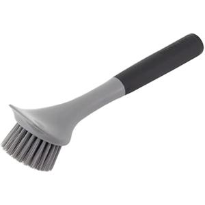 KitchenAid Palm Brush with Dish Tray to Keep Countertops Dry and Clean, Durable Nylon Bristles for Tough Cleaning, Dishwasher Safe, 2 Piece, Black(Black and Gray)