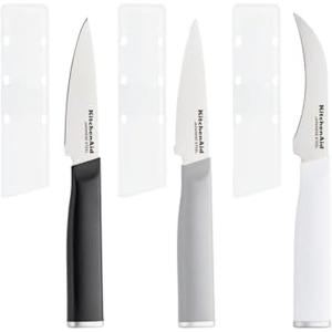 KitchenAid Paring Knife Set, High Carbon Stainless Steel Kitchen Knife Set, Razor-Sharp Blades, 3 Piece, White(Multicolor)