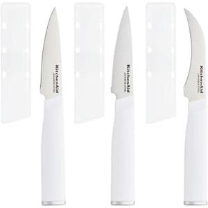KitchenAid Paring Knife Set, High Carbon Stainless Steel Kitchen Knife Set, Razor-Sharp Blades, 3 Piece, White(White)