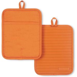 KitchenAid Ribbed Soft Silicone Pot Holder 2-Pack Set, Lavender Cream Purple, 7″x9″(Honey)