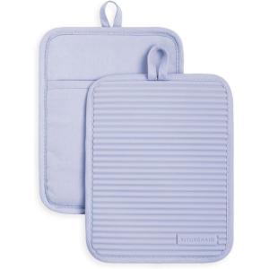 KitchenAid Ribbed Soft Silicone Pot Holder 2-Pack Set, Lavender Cream Purple, 7″x9″(Lavender Cream)