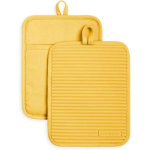 KitchenAid Ribbed Soft Silicone Pot Holder 2-Pack Set, Lavender Cream Purple, 7″x9″(Orange Sorbet)