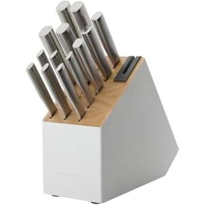 KitchenAid Slim Two-Tone Knife Block Set with Built-In Knife Sharpener, High Carbon Stainless Steel Kitchen Knives, Sharp Kitchen Knife Set with Block, 14-Piece, White(White)