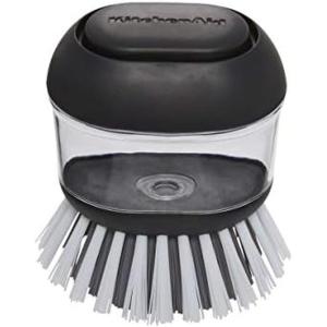 KitchenAid Soap Dispensing Palm Brush with Built in Easy to Fill Soap Dispenser, Non Slip Grip for Easy Cleaning, Safe on Non Stick Cookware, 2.95 x 2.17 x 3.54 inches, Black
